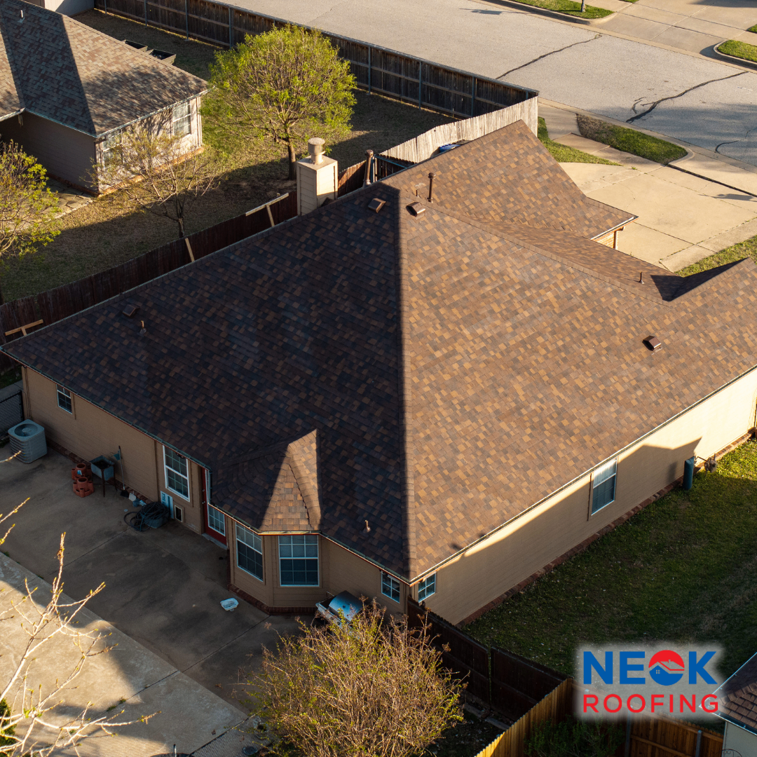 Drone view of a completed roof in Northeast Oklahoma